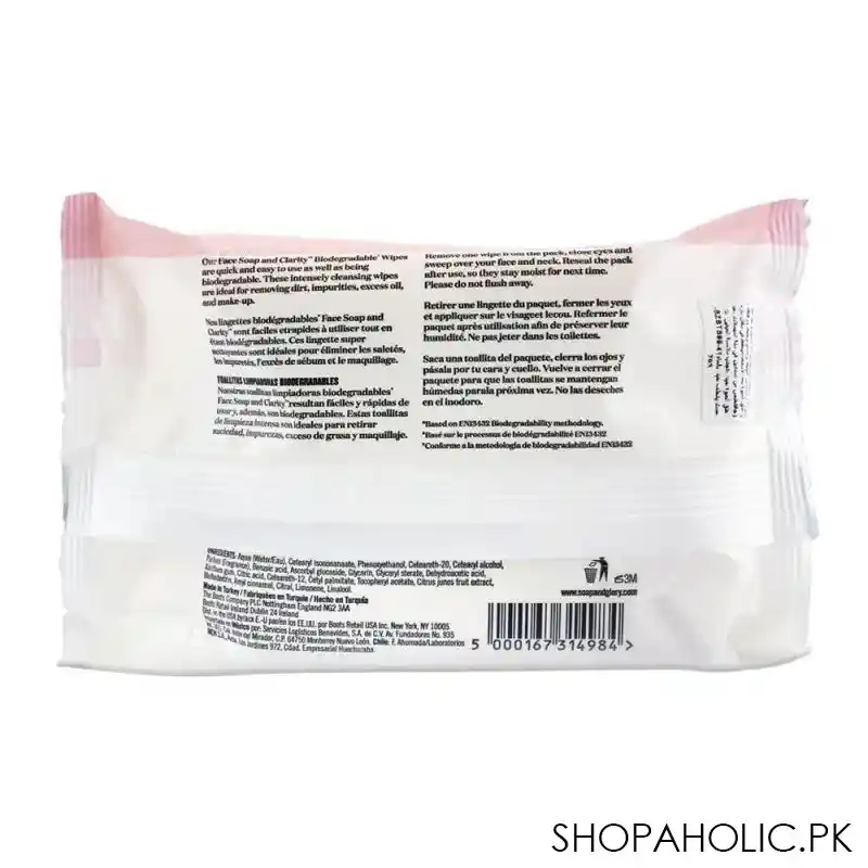 soap & glory face soap & clarity biodegradable facial wipes, 30 pack image2