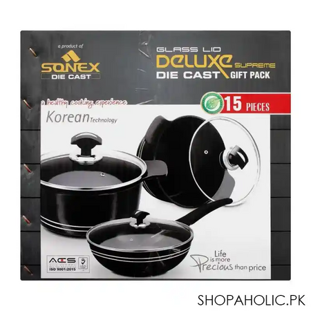 sonex glass lid deluxe plus die cast cooking set, 15 pieces, 53026 image5