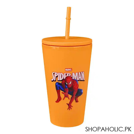 Spider-Man Double-Layer Plastic Straw Cup, Water Cup Drinking Bottle, Orange, NL2205 - Main Image