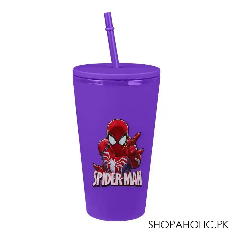 Spider-Man Double-Layer Plastic Straw Cup, Water Cup Drinking Bottle, Purple, NL2205 - Main Image