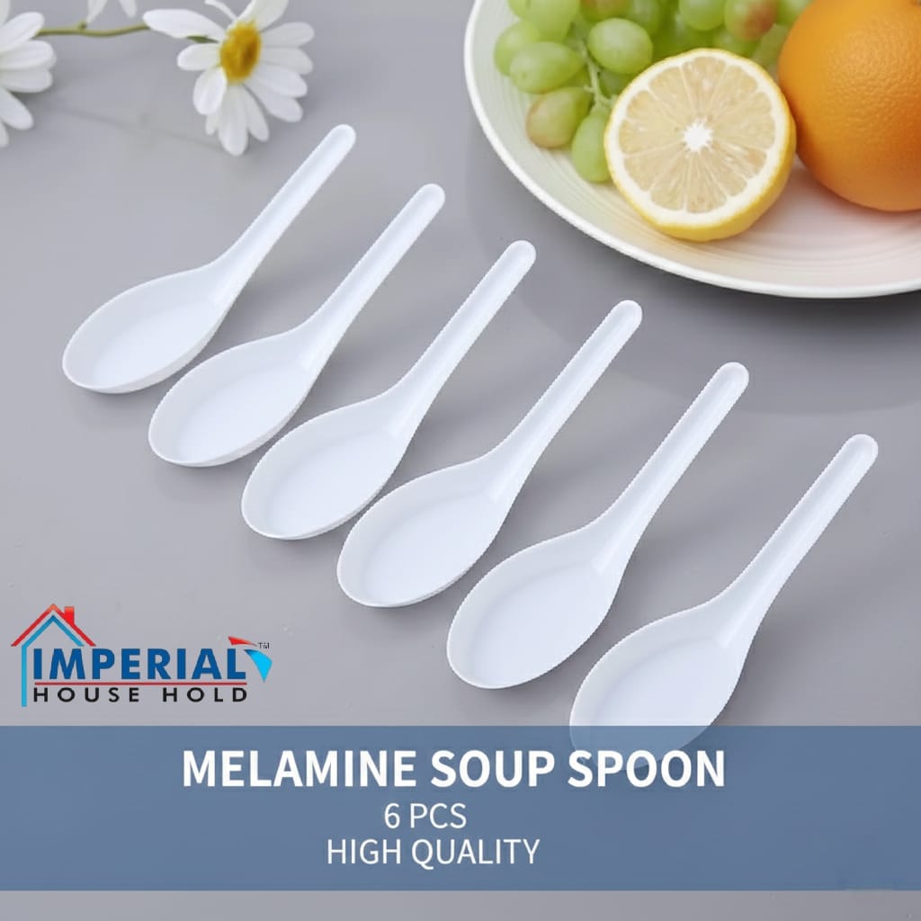 6-Piece White Melamine Soup Spoons Set main image