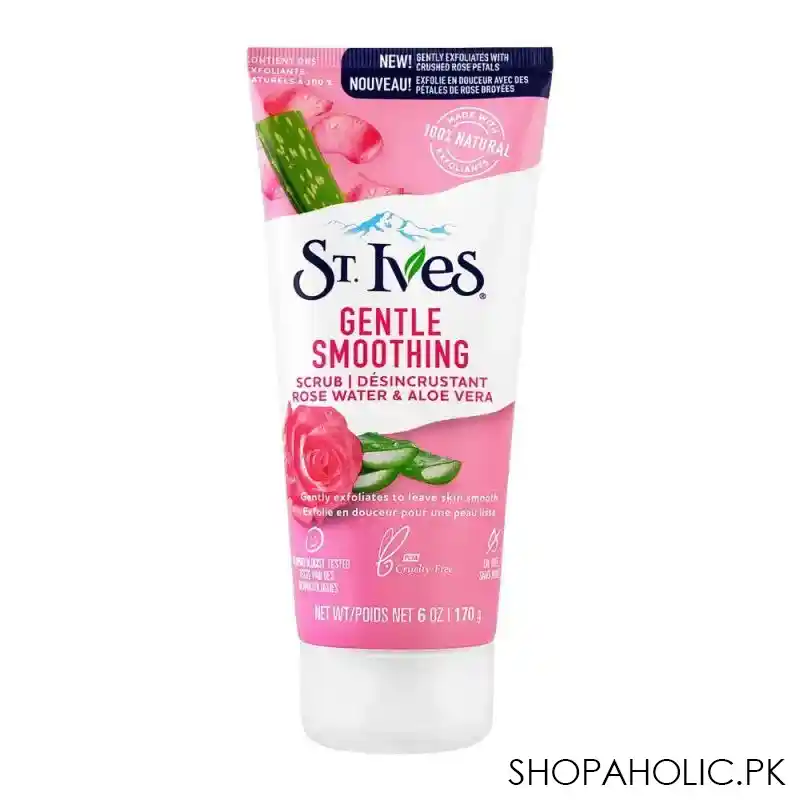 st. ives gentle smoothing rose water & aloe vera scrub, tube, oil free, 170g main image