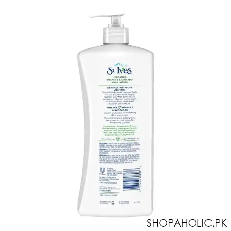 st. ives hydrating vitamin e & avocado body lotion, paraben free, 621ml image2