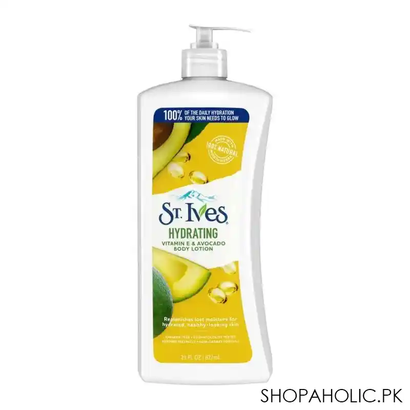 st. ives hydrating vitamin e & avocado body lotion, paraben free, 621ml main image