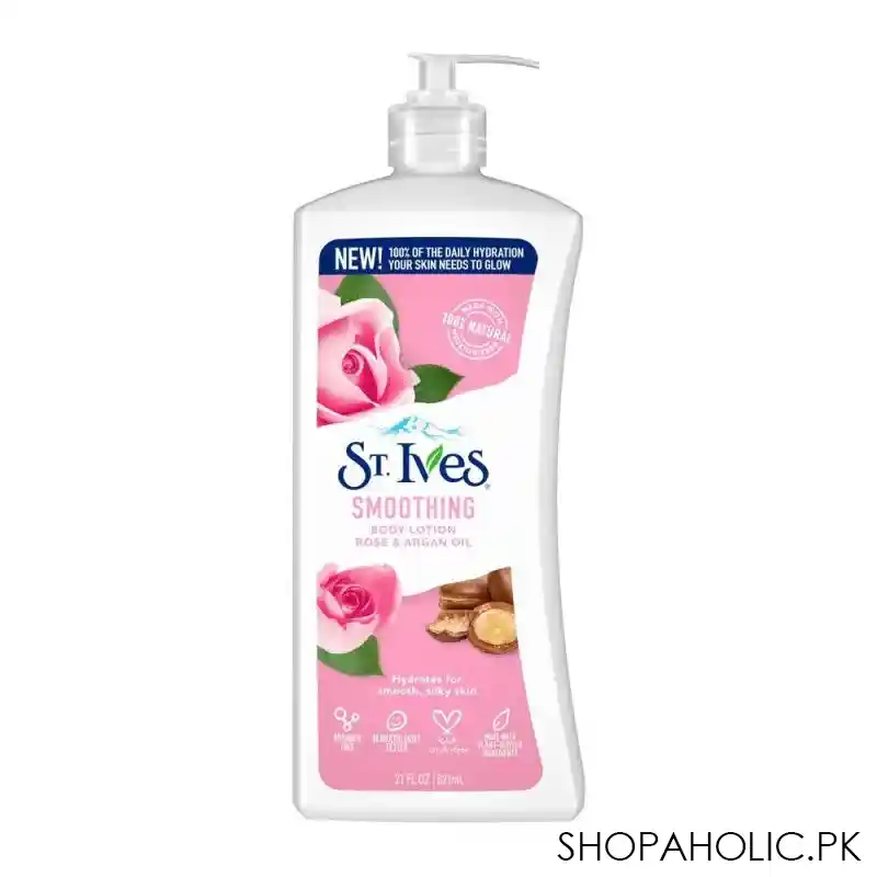 st. ives smoothing rose & argan oil body lotion, paraben free, 621ml main image