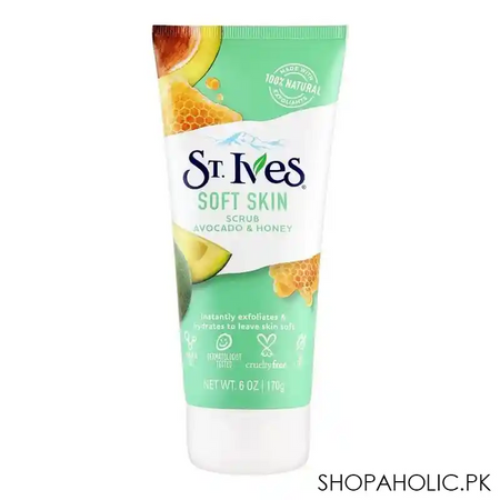 st. ives soft skin avocado & honey scrub, tube, 170g main image