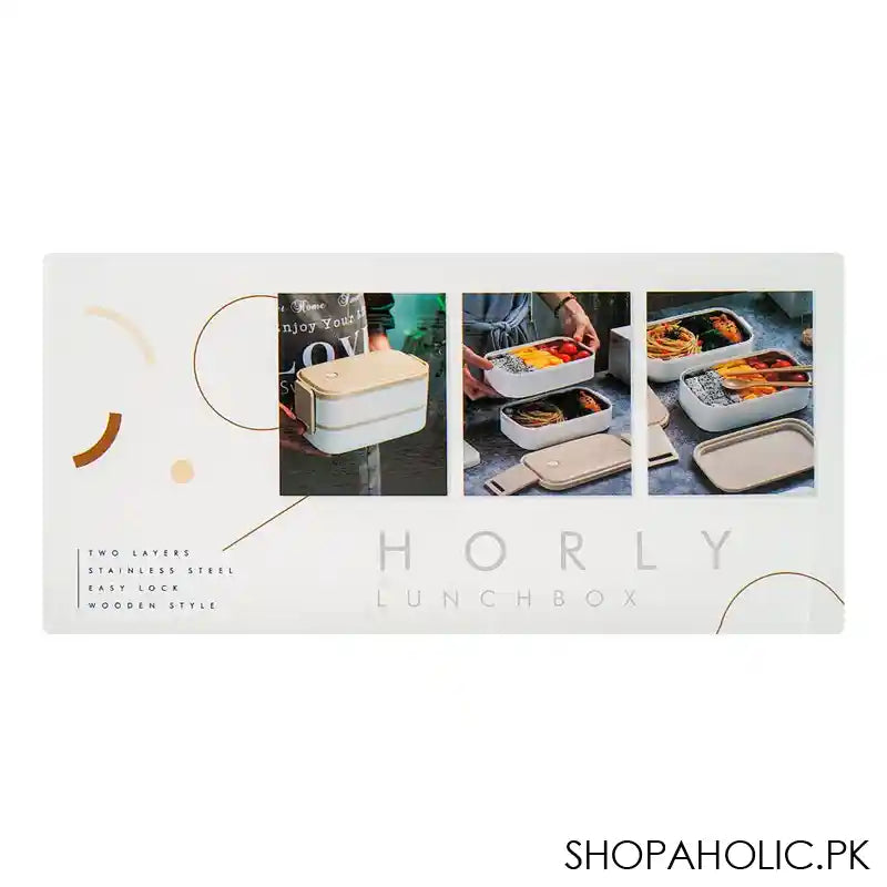 Stainless Steel 2 Layer Lunch Box, 1400ml, White, 7.3in (H) x 4.1in (W) x 3.5in (D), 90069 - Image 2