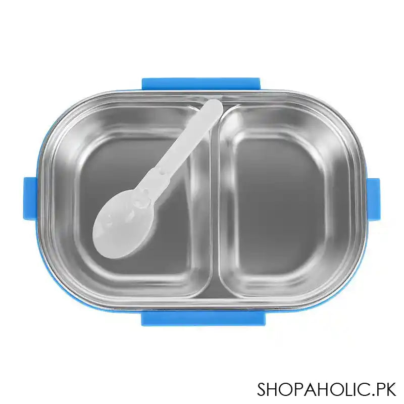 Stainless Steel 2 Partitions Lunch Box With Spoon, 7.3in (H) x 4.7in (W) x 2in (D), Doraemon - Image 5