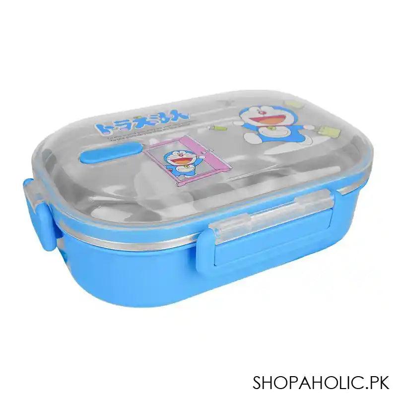 Stainless Steel 2 Partitions Lunch Box With Spoon, 7.3in (H) x 4.7in (W) x 2in (D), Doraemon - Image 6