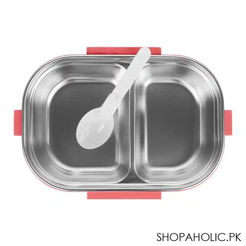 Stainless Steel 2 Partitions Lunch Box With Spoon, 7.3in (H) x 4.7in (W) x 2in (D), Hello Kitty - Image 5