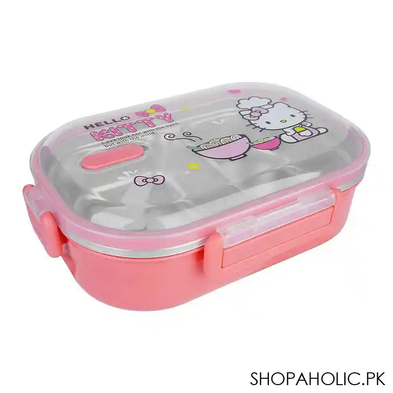 Stainless Steel 2 Partitions Lunch Box With Spoon, 7.3in (H) x 4.7in (W) x 2in (D), Hello Kitty - Image 7