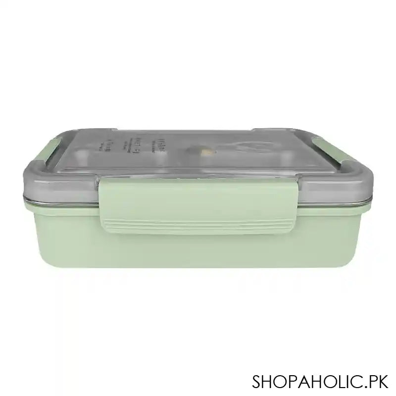 Stainless Steel 3 Partitions Lunch Box, 9.6in (H) x 6.9in (W) x 3in (D), Green - Image 2
