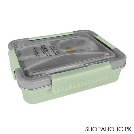 Stainless Steel 3 Partitions Lunch Box, 9.6in (H) x 6.9in (W) x 3in (D), Green - Main Image