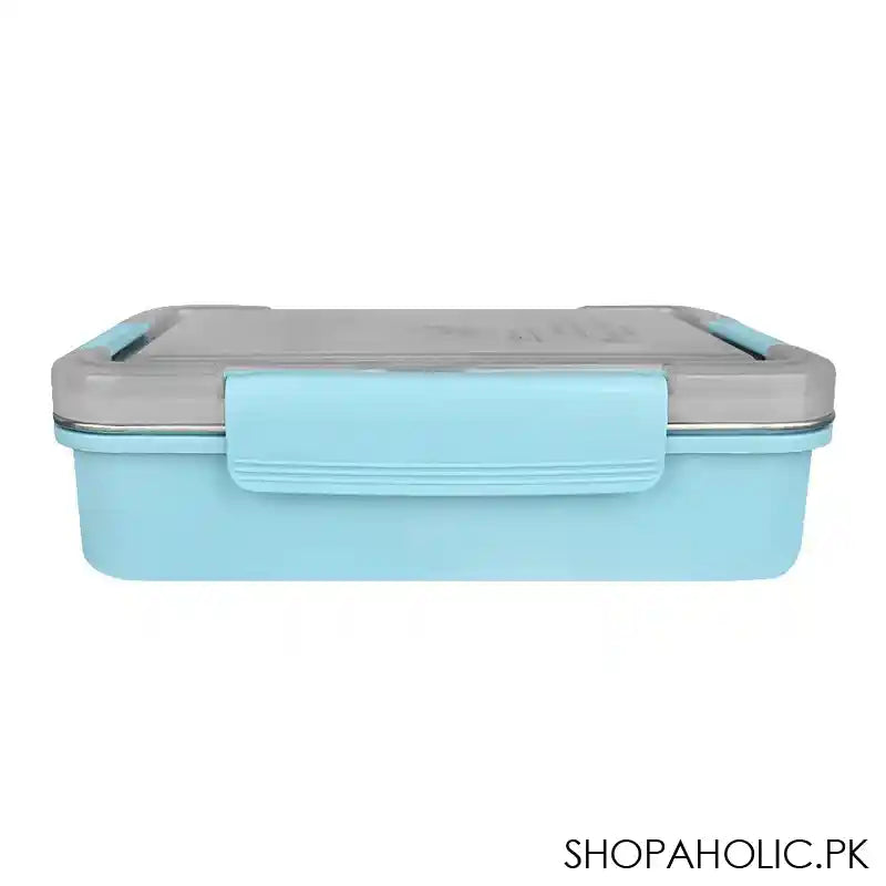 Stainless Steel 3 Partitions Lunch Box, 9.8in (H) x 7.1in (W) x 3in (D), Blue - Image 2