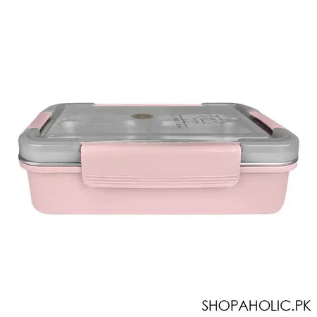 Stainless Steel 3 Partitions Lunch Box, 9.8in (H) x 7.1in (W) x 3in (D), Pink - Image 2