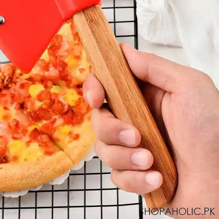 stainless steel bamboo handle axe type pizza roller cutter image6