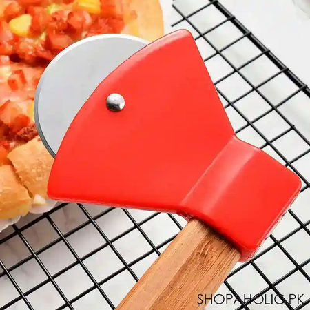 stainless steel bamboo handle axe type pizza roller cutter image7