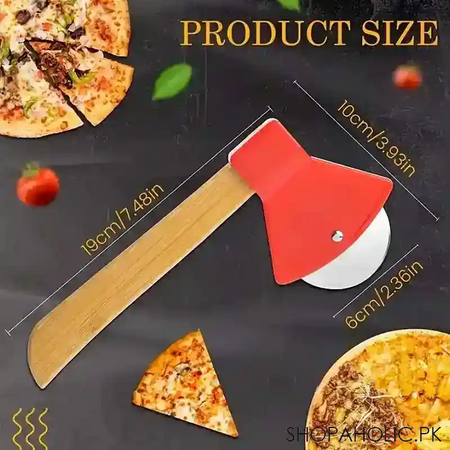 stainless steel bamboo handle axe type pizza roller cutter image8