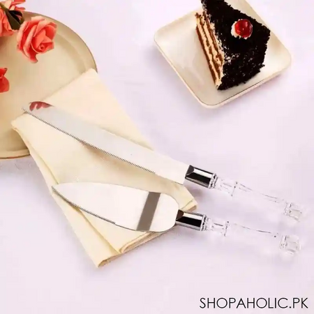 stainless steel cake knife and cake server set with acrylic handle image3