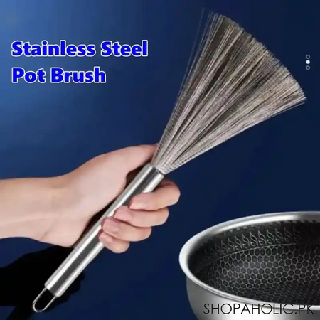 stainless steel long handle pot cleaning brush main image