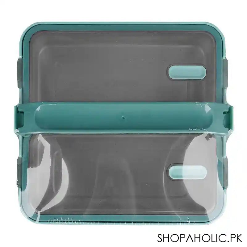 Stainless Steel Lunch Box, 2 Compartments, 1100ml, Sea Green, 6.3in (H) x 7.1in (W) x 2.4in (D), Yk-117 - Main Image