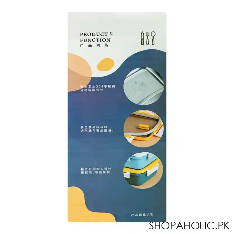 Stainless Steel Lunch Box, 2 Compartments, 1200ml, Black, 6.5in (H) x 4.1in (W) x 2in (D), Yc90101 - Image 3