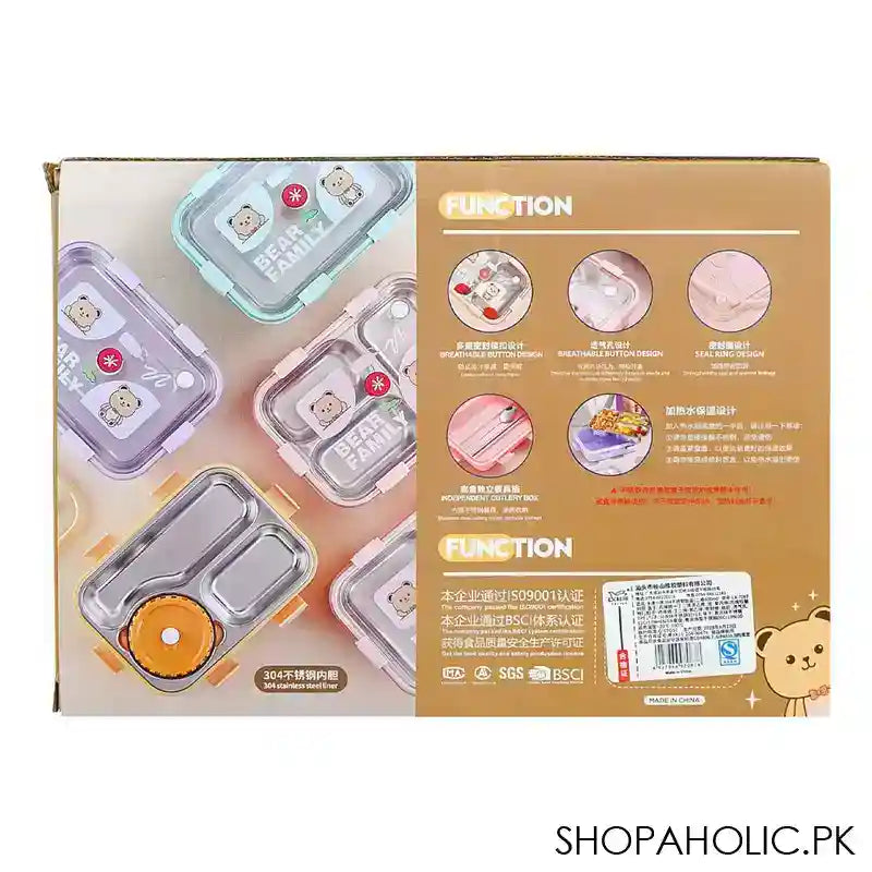 Stainless Steel Lunch Box, 2 Compartments & Cutlery, 850ml, Purple, 7.3in (H) x 4.5in (W) x 1.7in (D), 7087 - Image 2