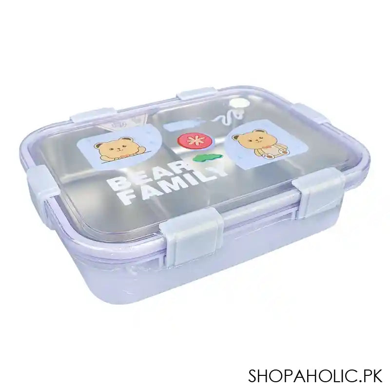 Stainless Steel Lunch Box, 2 Compartments & Cutlery, 850ml, Purple, 7.3in (H) x 4.5in (W) x 1.7in (D), 7087 - Image 4