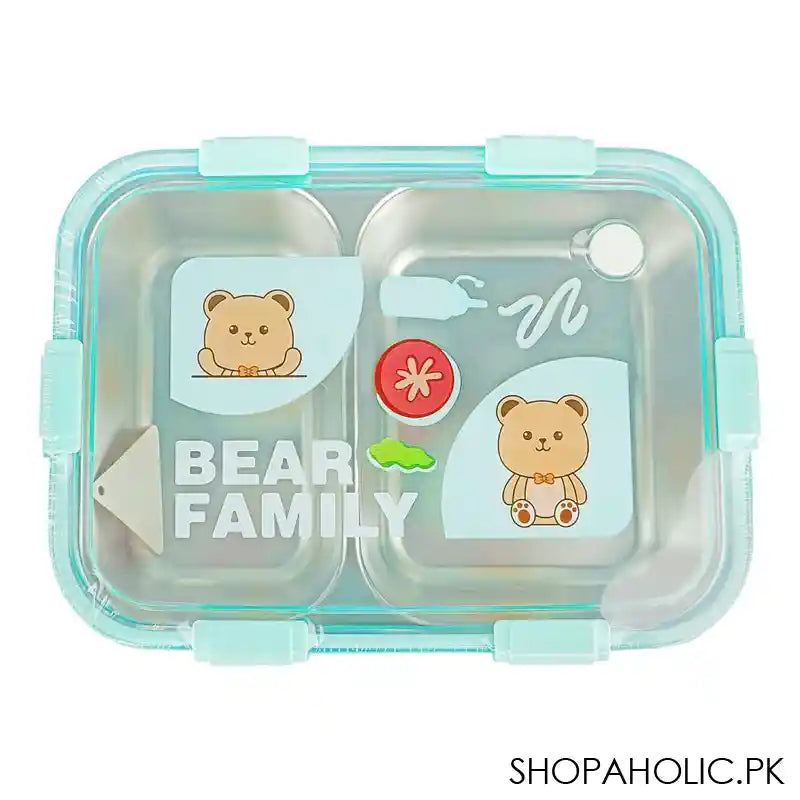 Stainless Steel Lunch Box, 2 Compartments & Cutlery, 850ml, Sky Blue, 7.3in (H) x 4.9in (W) x 2in (D), 7087 - Main Image