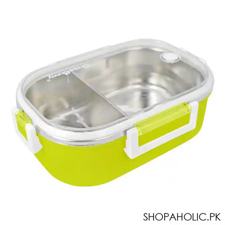 Stainless Steel Lunch Box, 2 Compartments & Cutlery, 980ml, BPA Free, Green, 6.1in (H) x 3.7in (W) x 2.2in (D), 980-Mc - Main Image