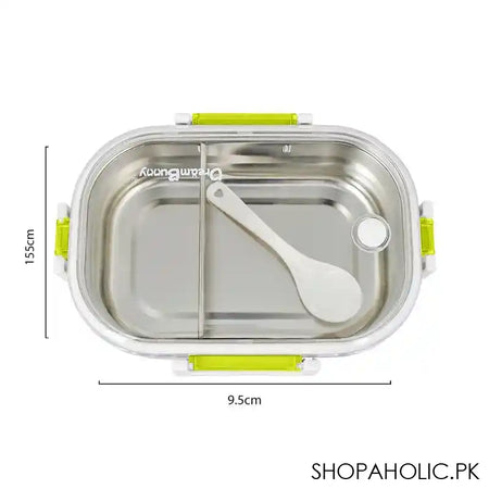 Stainless Steel Lunch Box, 2 Compartments & Cutlery, 980ml, BPA Free, Green, 6.1in (H) x 3.7in (W) x 2.2in (D), 980-Mc - Image 6