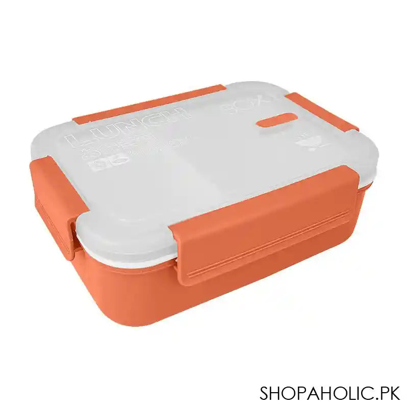 Stainless Steel Lunch Box, 2 Compartments, Leakproof, Orange, 6.1in (H) x 3.9in (W) x 2in (D), 88211 - Main Image