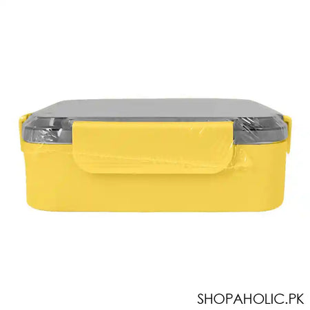 Stainless Steel Lunch Box, 2 Compartments, Spoon & Chop Stick, 1200ml, Yellow, 7.7in (H) x 7.1in (W) x 2in (D), Kh-0036 - Image 6