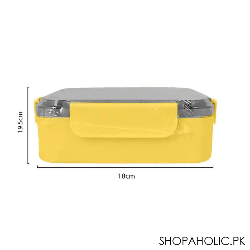 Stainless Steel Lunch Box, 2 Compartments, Spoon & Chop Stick, 1200ml, Yellow, 7.7in (H) x 7.1in (W) x 2in (D), Kh-0036 - Image 4