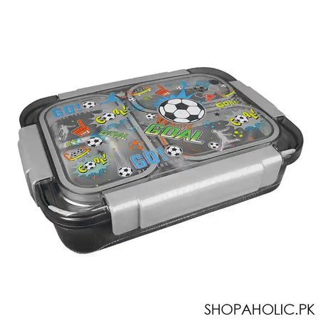 Stainless Steel Lunch Box, 3 Compartments, 710ml, Black, 7.5in (H) x 5.1in (W) x 2in (D), U2086 - Main Image