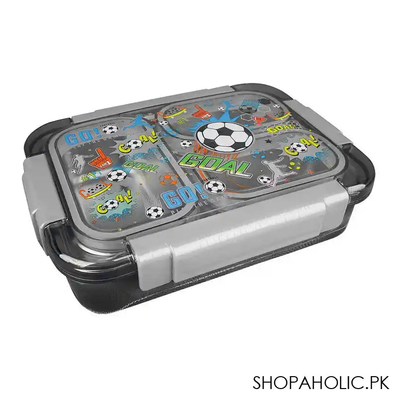 Stainless Steel Lunch Box, 3 Compartments, 710ml, Black, 7.5in (H) x 5.1in (W) x 2in (D), U2086 - Main Image