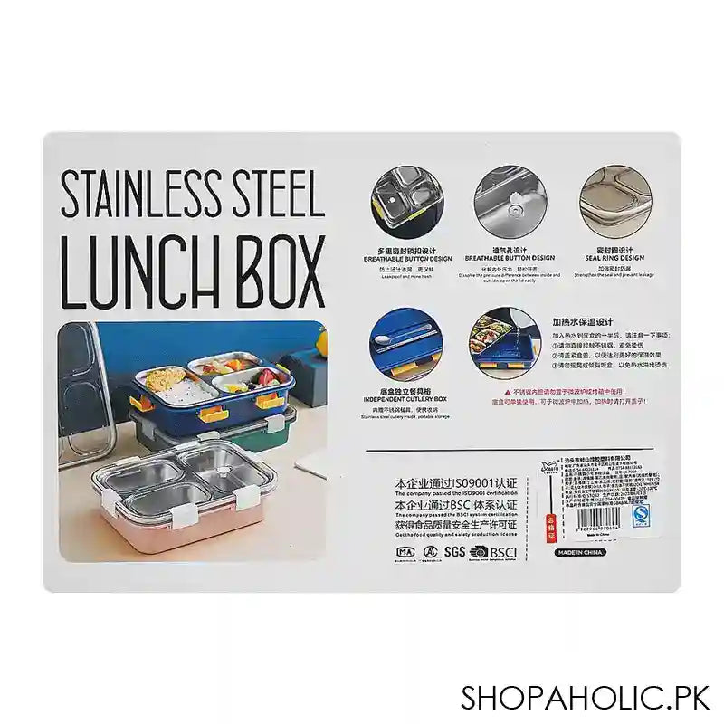 Stainless Steel Lunch Box, 3 Compartments, 850ml, Blue, 7.1in (H) x 4.5in (W) x 2in (D), 70691 - Image 4