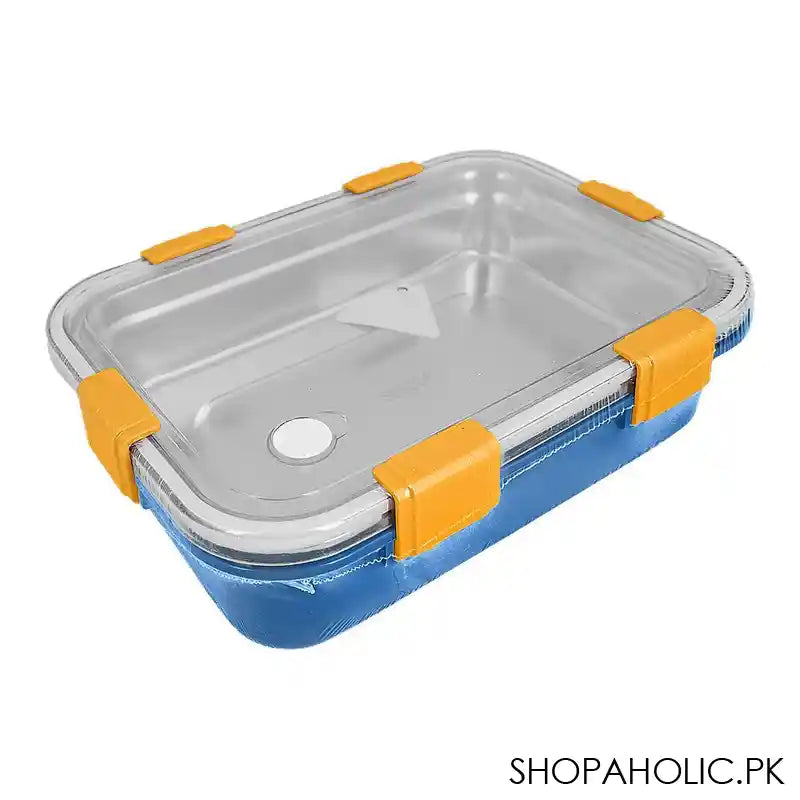 Stainless Steel Lunch Box, 3 Compartments, 850ml, Blue, 7.1in (H) x 4.5in (W) x 2in (D), 70691 - Main Image