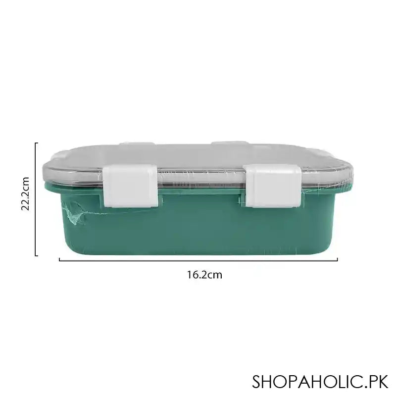 Stainless Steel Lunch Box, 3 Compartments, 850ml, Green, 8.7in (H) x 6.4in (W) x 2.6in (D), 70691 - Image 2