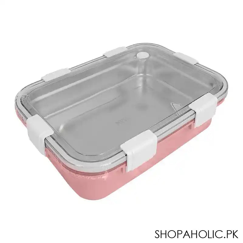 Stainless Steel Lunch Box, 3 Compartments, 850ml, Pink, 6.5in (H) x 4.3in (W) x 2in (D), 70691 - Main Image