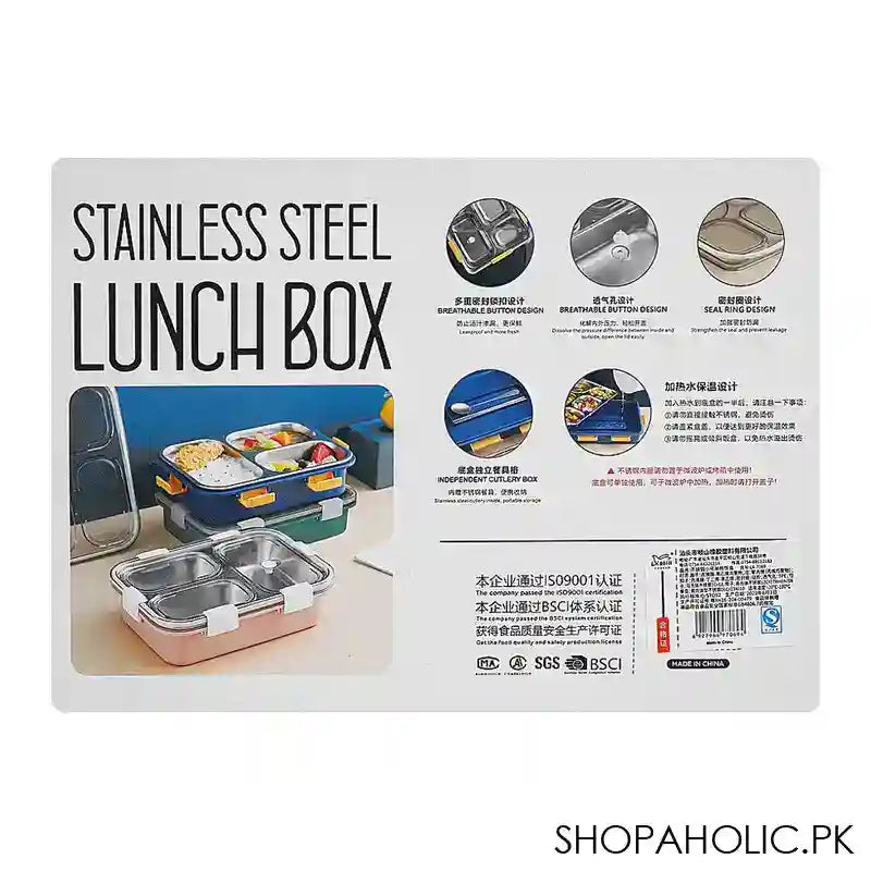 Stainless Steel Lunch Box, 3 Compartments, 850ml, Pink, 6.5in (H) x 4.3in (W) x 2in (D), 70691 - Image 4