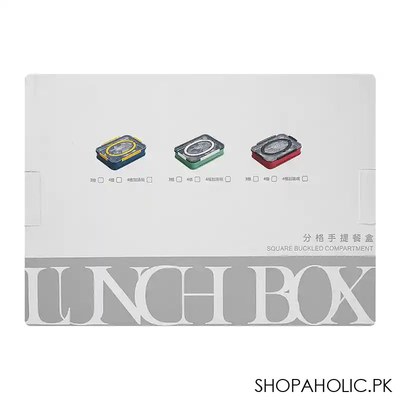 Stainless Steel Lunch Box, 3 Compartments & Cutlery, Green, 9.1in (H) x 6.3in (W) x 2in (D), 2523C - Image 3