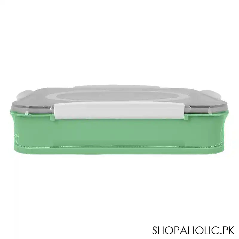 Stainless Steel Lunch Box, 3 Compartments & Cutlery, Green, 9.1in (H) x 6.3in (W) x 2in (D), 2523C - Image 4