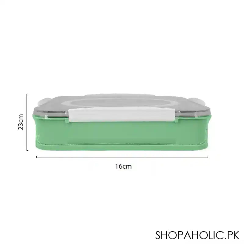 Stainless Steel Lunch Box, 3 Compartments & Cutlery, Green, 9.1in (H) x 6.3in (W) x 2in (D), 2523C - Image 5