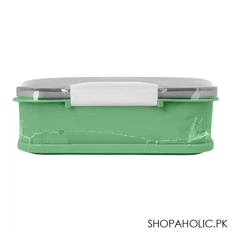Stainless Steel Lunch Box, 3 Compartments & Cutlery, Green, 9.1in (H) x 6.3in (W) x 2in (D), 2523C - Image 6