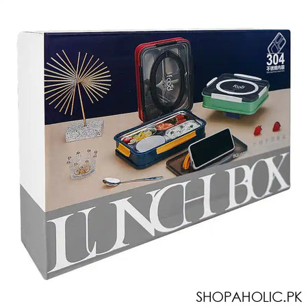 Stainless Steel Lunch Box, 3 Compartments & Cutlery, Red, 9.3in (H) x 6.5in (W) x 1.8in (D), 2523C - Image 4