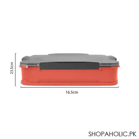 Stainless Steel Lunch Box, 3 Compartments & Cutlery, Red, 9.3in (H) x 6.5in (W) x 1.8in (D), 2523C - Image 2