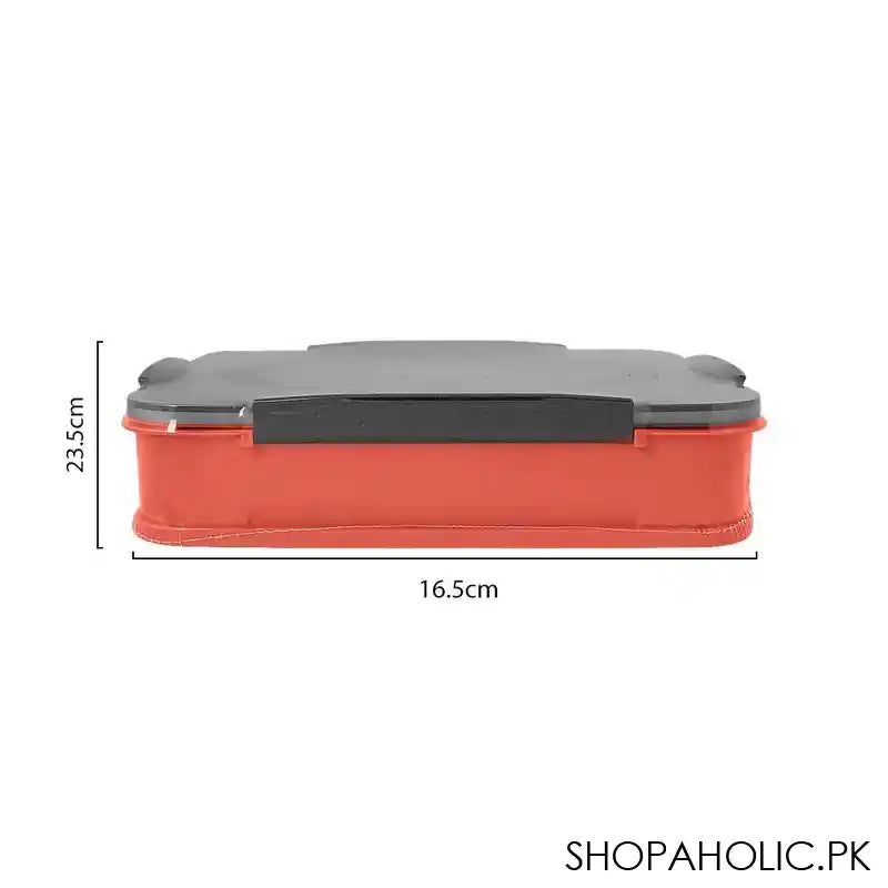 Stainless Steel Lunch Box, 3 Compartments & Cutlery, Red, 9.3in (H) x 6.5in (W) x 1.8in (D), 2523C - Image 2