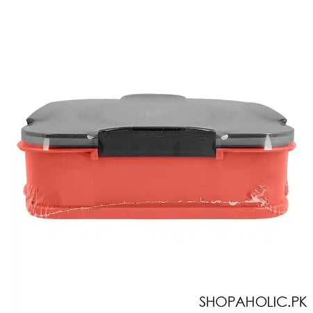 Stainless Steel Lunch Box, 3 Compartments & Cutlery, Red, 9.3in (H) x 6.5in (W) x 1.8in (D), 2523C - Image 3