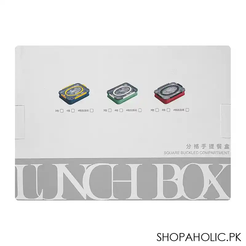 Stainless Steel Lunch Box, 3 Compartments & Cutlery, Red, 9.3in (H) x 6.5in (W) x 1.8in (D), 2523C - Image 6